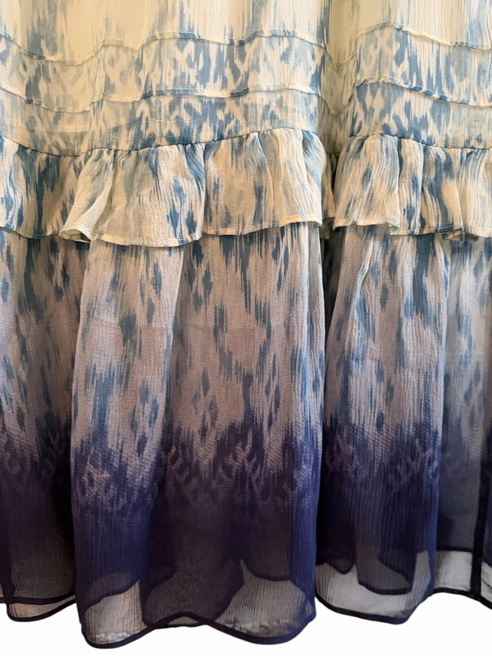 Sundance Maxi Dress Sz 6 Blue Ivory Silk Ikat Ruffled Tiered Drop Waist Size Zip - Picture 6 of 9